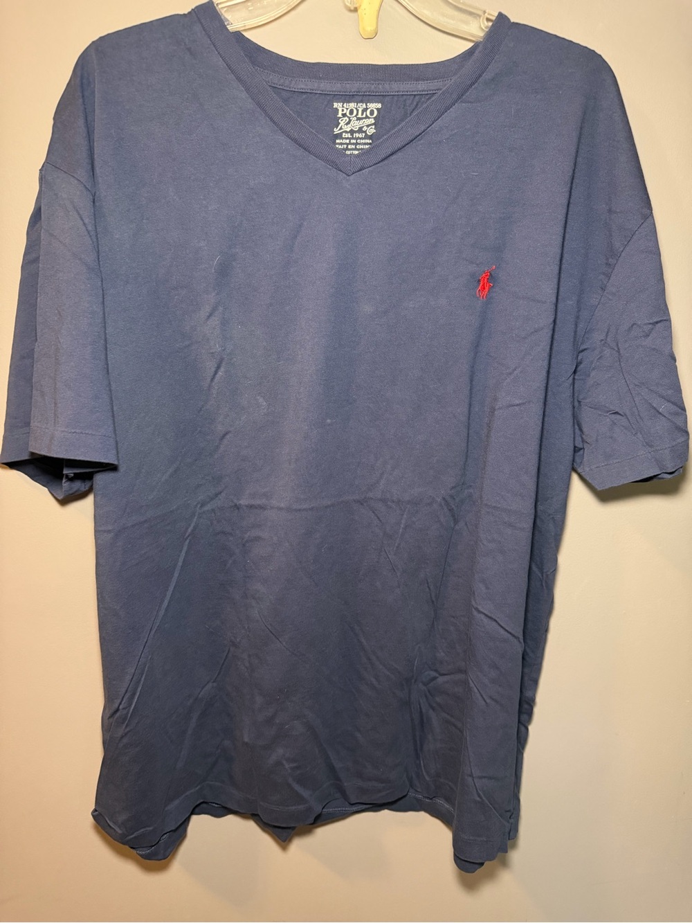 Polo by Ralph Lauren Navy Blue V-Neck Tee with Red Pony